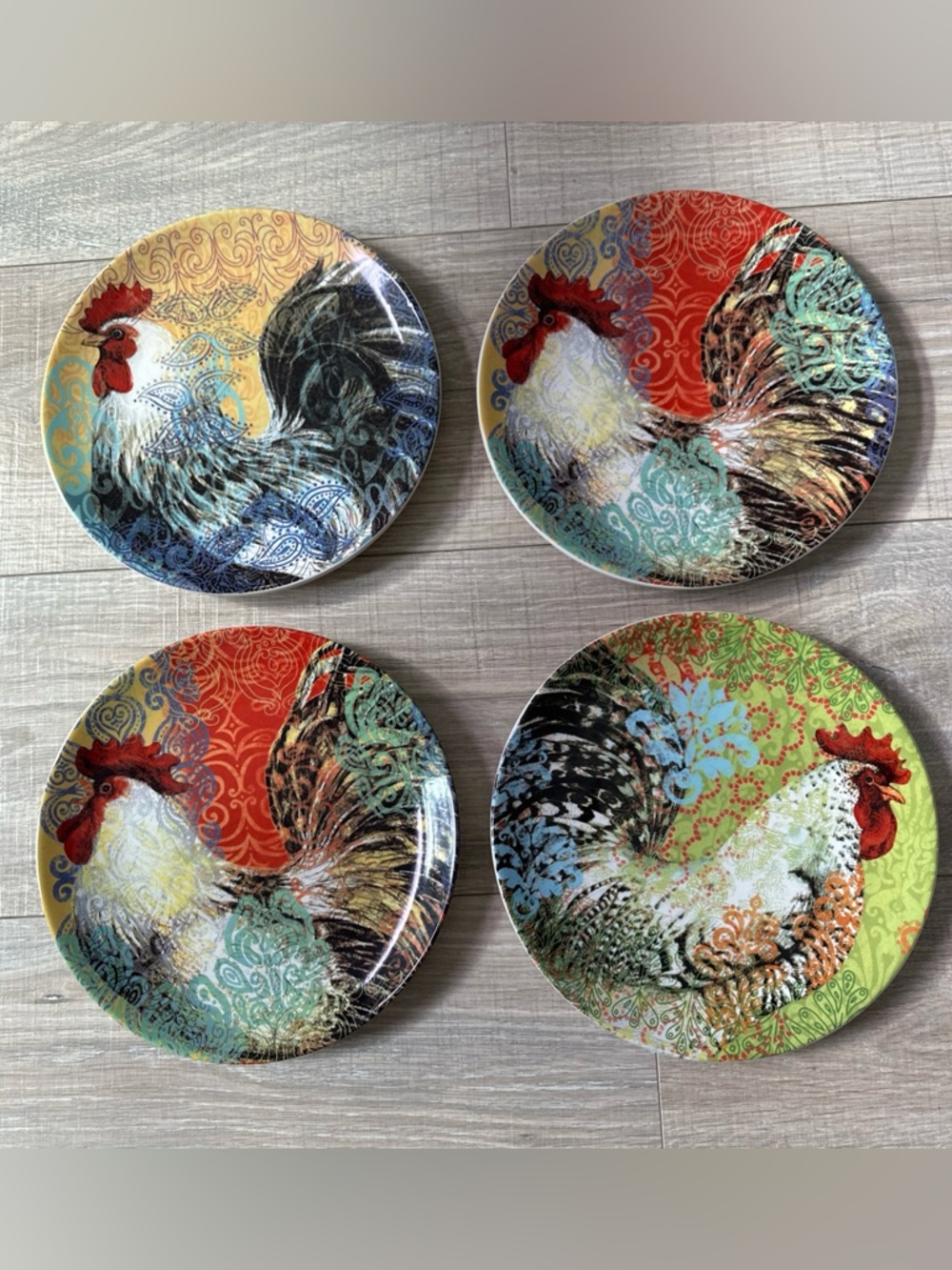 Dessert Plates The Studio Shop by Susan Winget 4 Rooster 8 3/4"